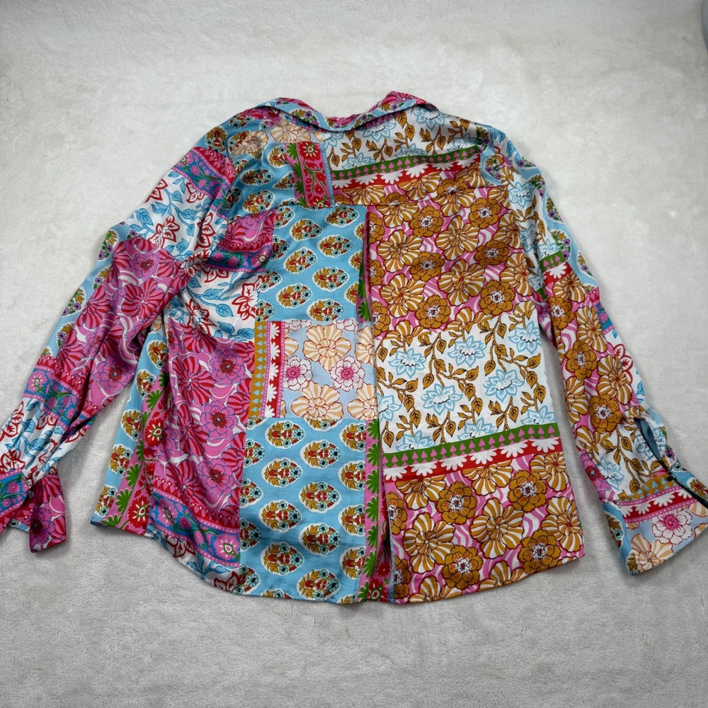 Zara Floral Patchwork Print Satin Shirt Womens XL Multicolor Long Sleeve Button - Picture 5 of 7
